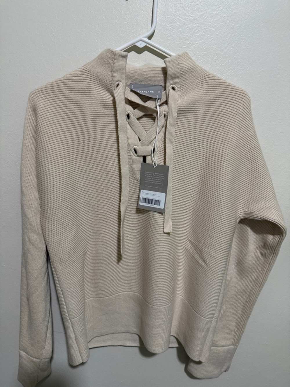 Everlane Lace-Up Ribbed Sweater - Beige/Cream